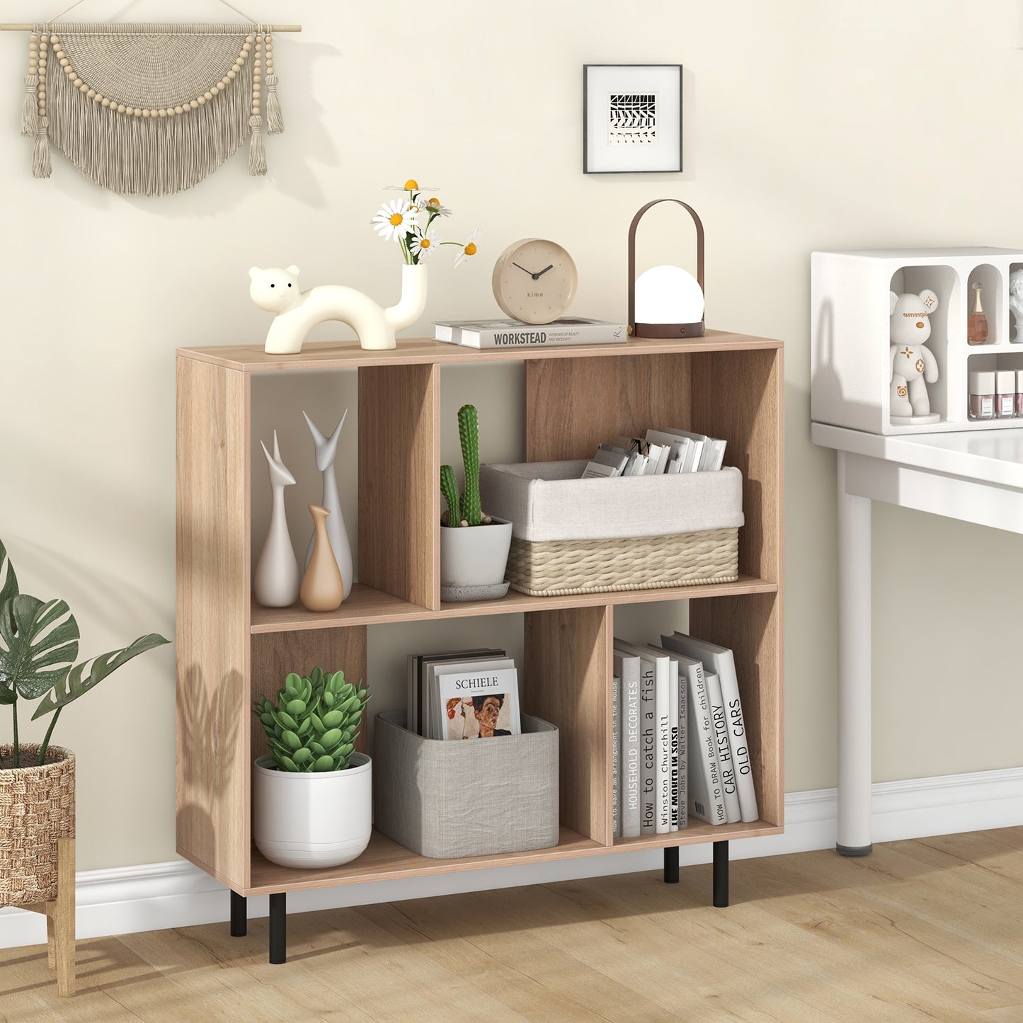 Open Shelf Bookcase with 4 Compartments, Natural Bookcases at Gallery Canada