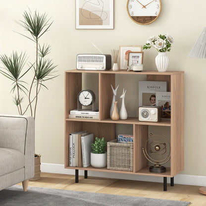 Open Shelf Bookcase with 4 Compartments, Natural Bookcases at Gallery Canada