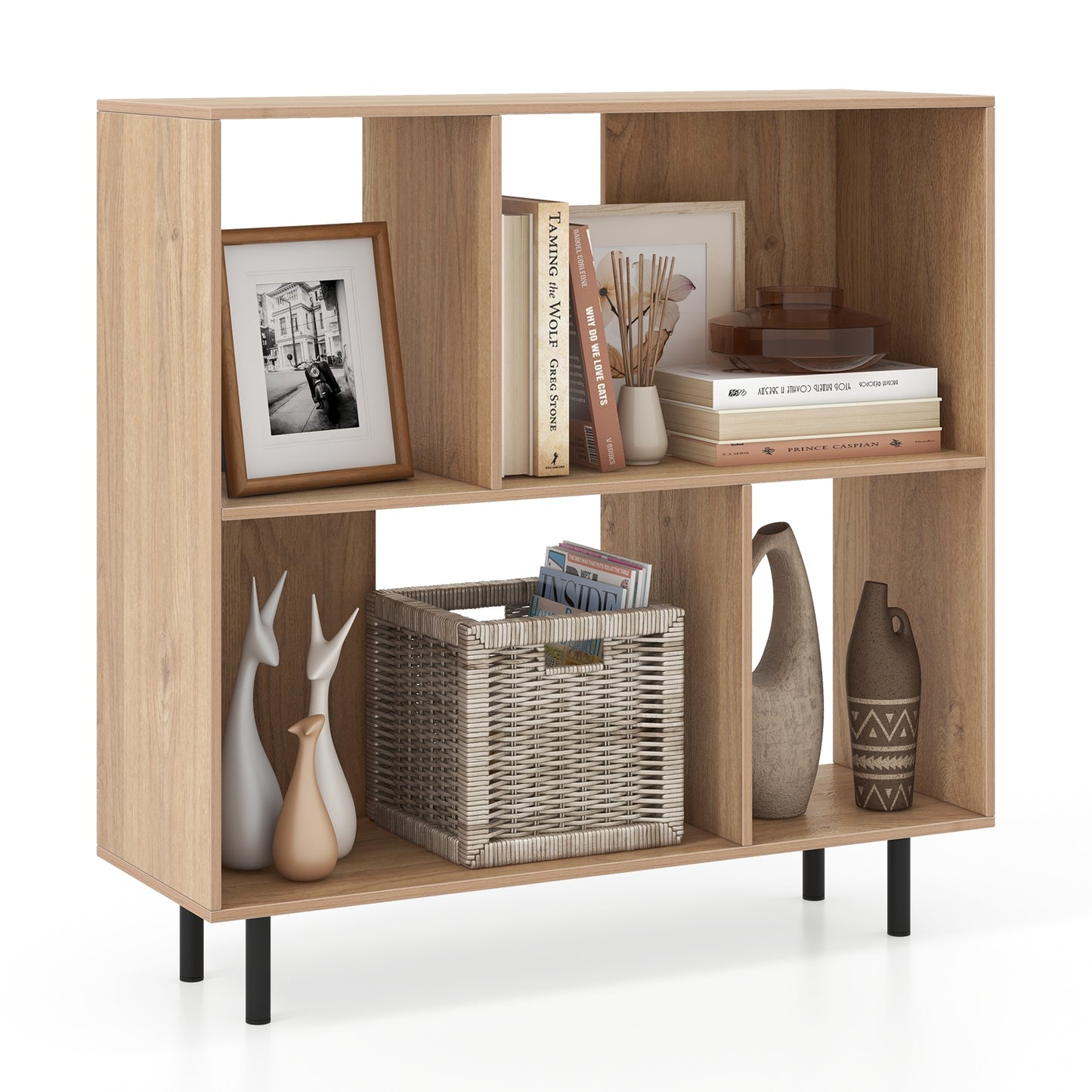 Open Shelf Bookcase with 4 Compartments, Natural Bookcases at Gallery Canada