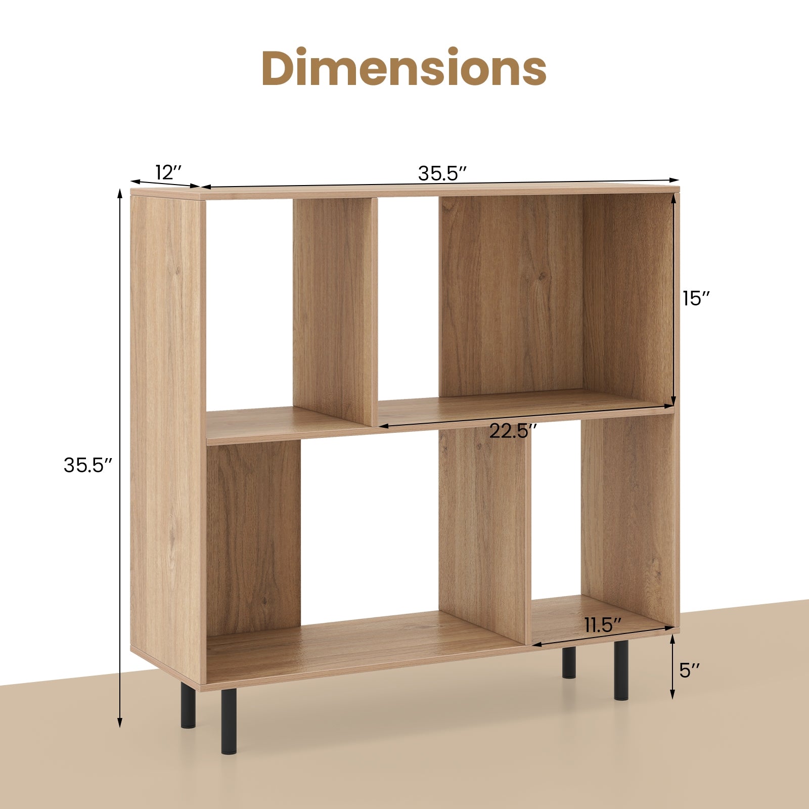 Open Shelf Bookcase with 4 Compartments, Natural Bookcases at Gallery Canada