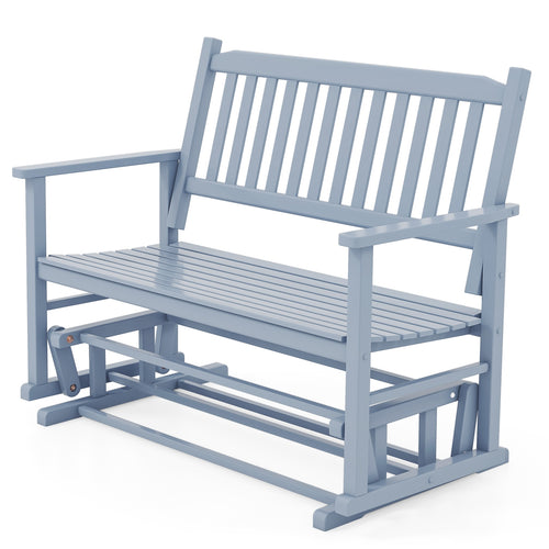 2 Seats Outdoor Glider Bench with Armrests and Slatted Seat, Gray