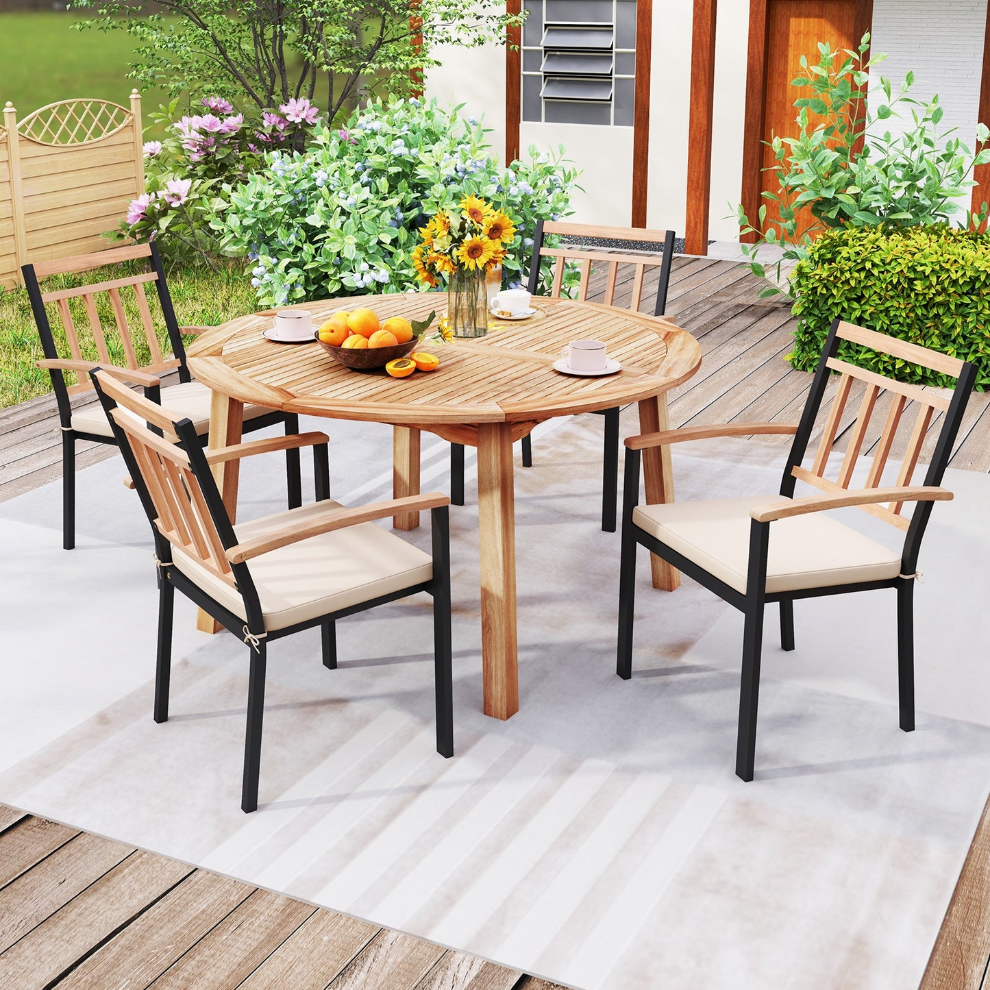 53 Inch Outdoor Acacia Wood Dining Table for 4-6 People, Natural Patio Dining Tables at Gallery Canada