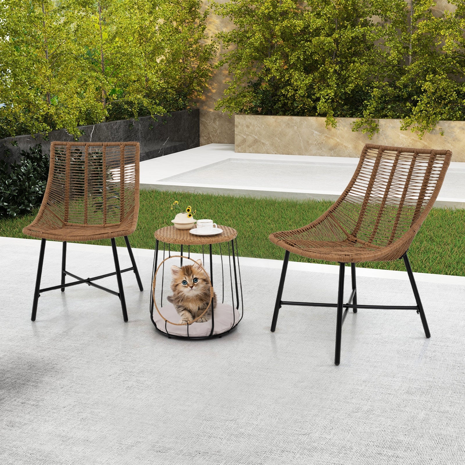 3 Piece Outdoor Furniture Set with Pet Housefor Patio Yard, Brown Patio Conversation Sets at Gallery Canada