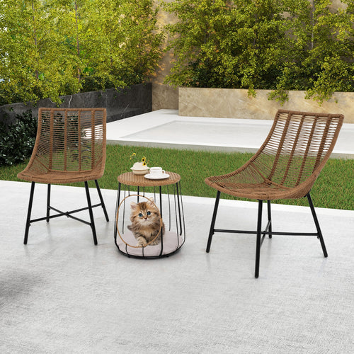 3 Piece Outdoor Furniture Set with Pet Housefor Patio Yard, Brown