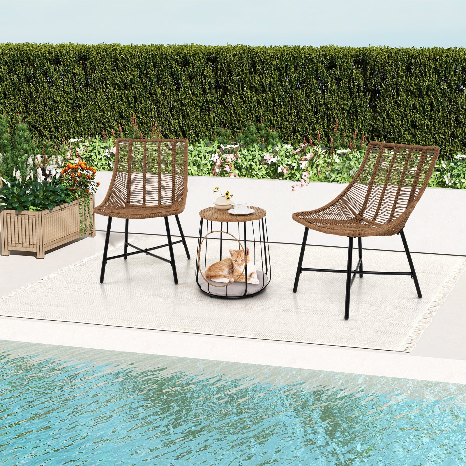 3 Piece Outdoor Furniture Set with Pet Housefor Patio Yard, Brown Patio Conversation Sets at Gallery Canada