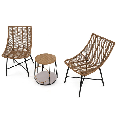 3 Piece Outdoor Furniture Set with Pet Housefor Patio Yard, Brown