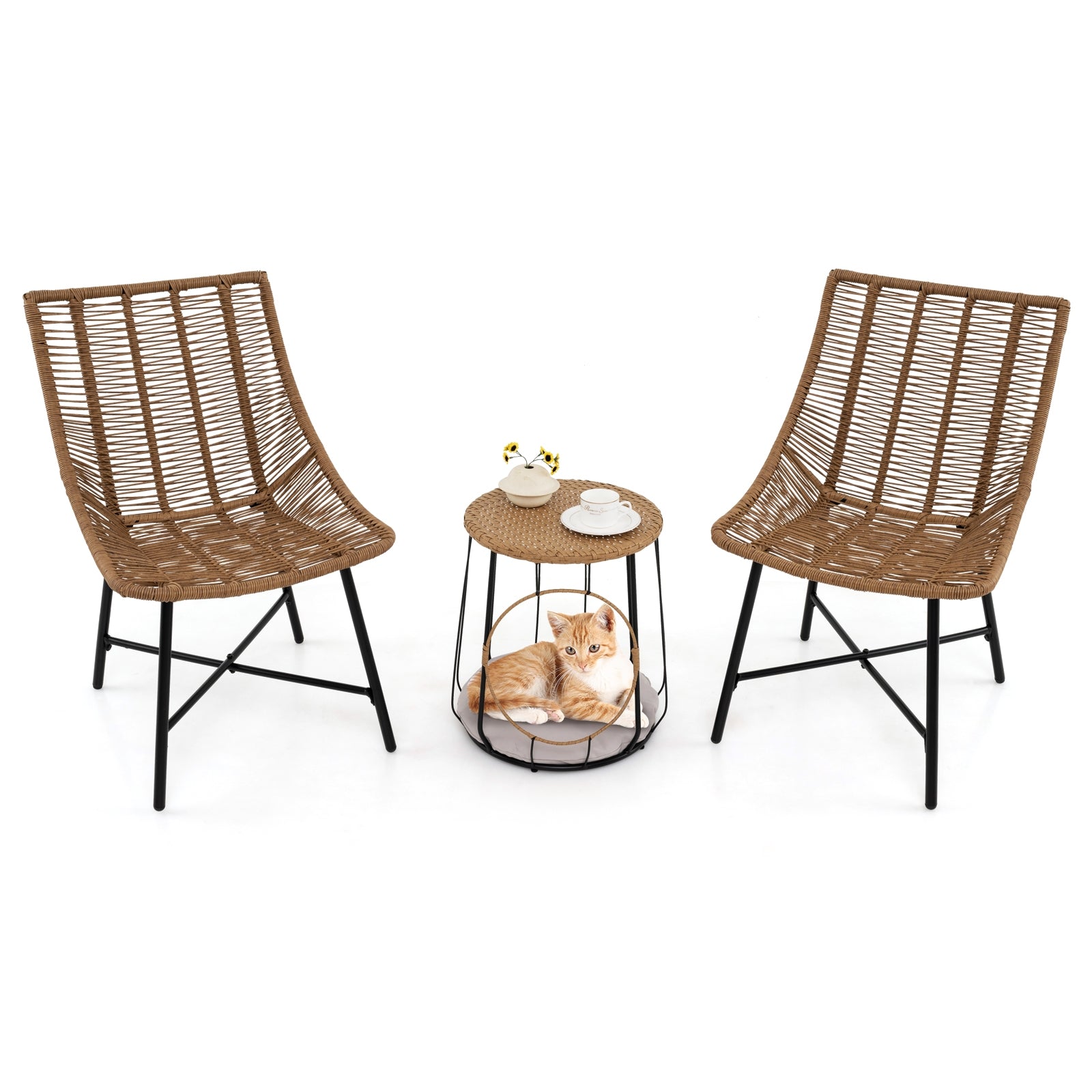 3 Piece Outdoor Furniture Set with Pet Housefor Patio Yard, Brown Patio Conversation Sets at Gallery Canada