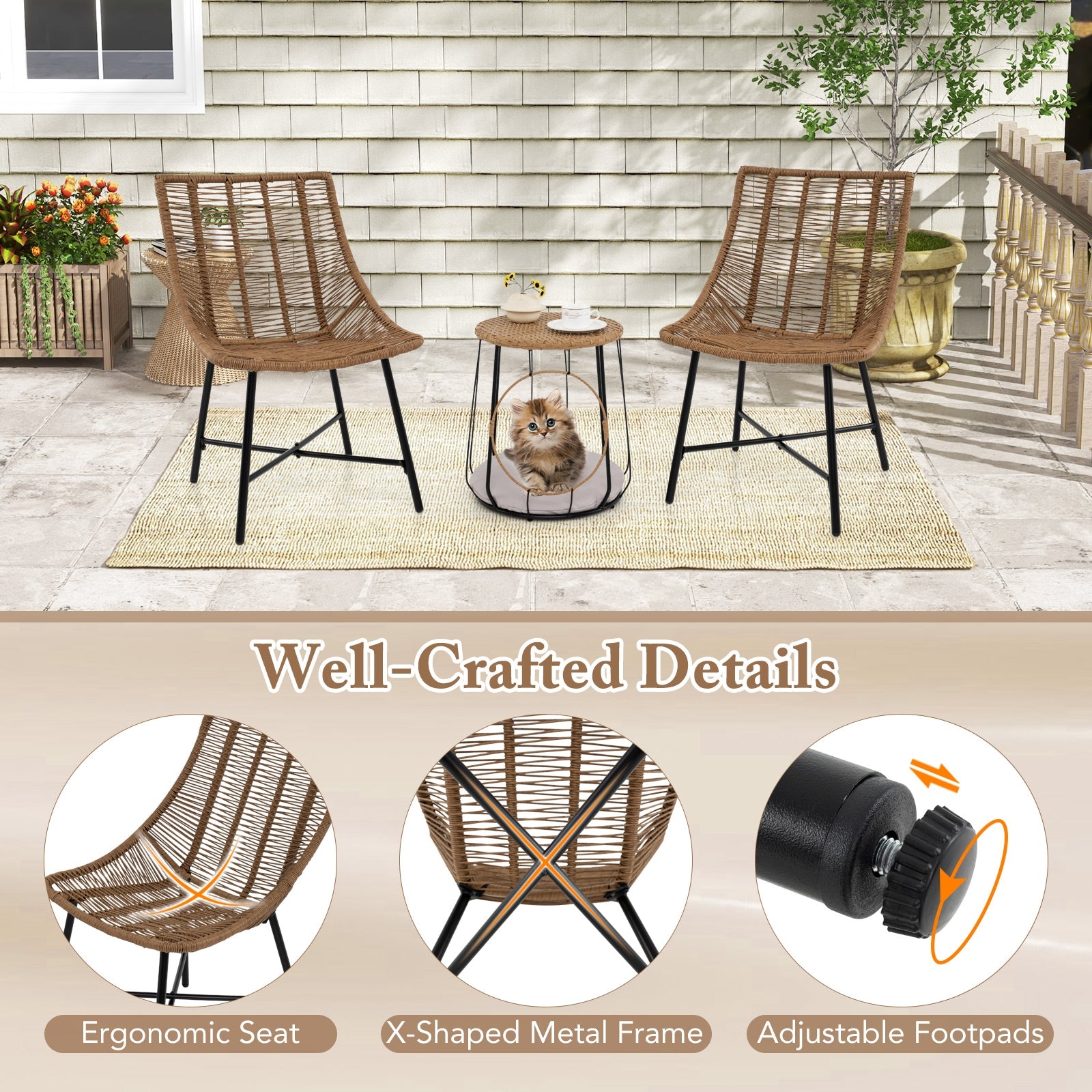 3 Piece Outdoor Furniture Set with Pet Housefor Patio Yard, Brown Patio Conversation Sets at Gallery Canada