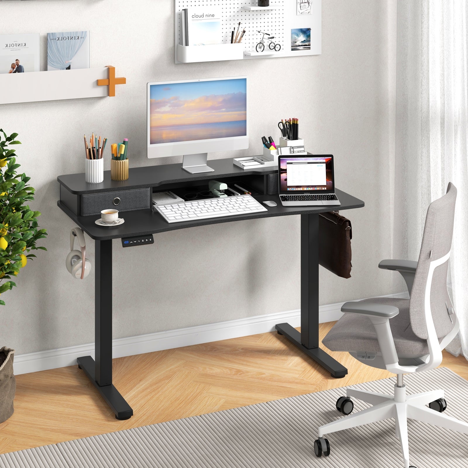 48 Inch x 24 Inch Height Adjustable Electric Standing Desk with 2 Drawers, Black Standing Desks at Gallery Canada