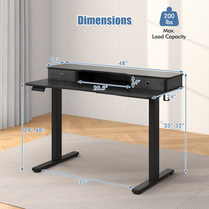 48 Inch x 24 Inch Height Adjustable Electric Standing Desk with 2 Drawers, Black Standing Desks at Gallery Canada