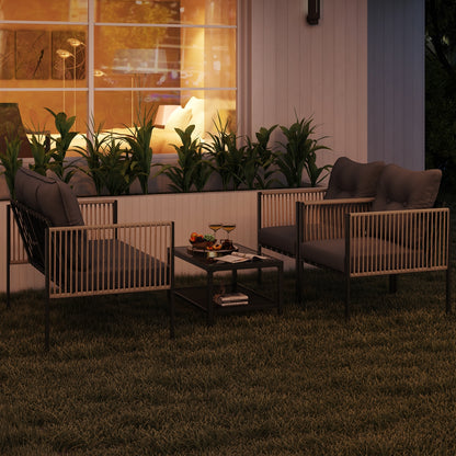 4 Pieces Outdoor PE Rattan Conversation Sofa Set with Cushions-Grey, Gray Patio Conversation Sets at Gallery Canada