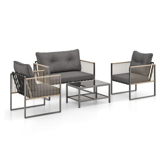 4 Pieces Outdoor PE Rattan Conversation Sofa Set with Cushions-Grey, Gray Patio Conversation Sets Gray at Gallery Canada