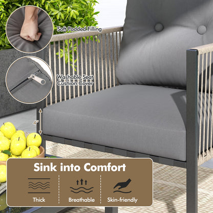 4 Pieces Outdoor PE Rattan Conversation Sofa Set with Cushions-Grey, Gray Patio Conversation Sets at Gallery Canada