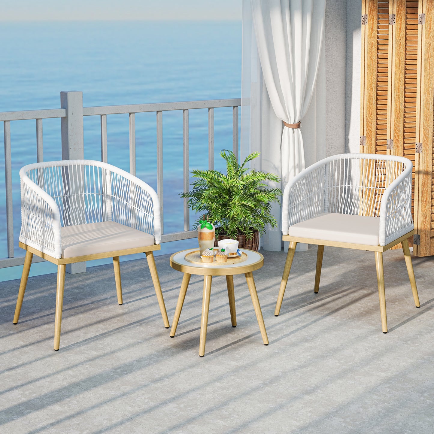 3 Pieces Outdoor Bistro PE Wicker Conversation Furniture Set, White Patio Conversation Sets at Gallery Canada