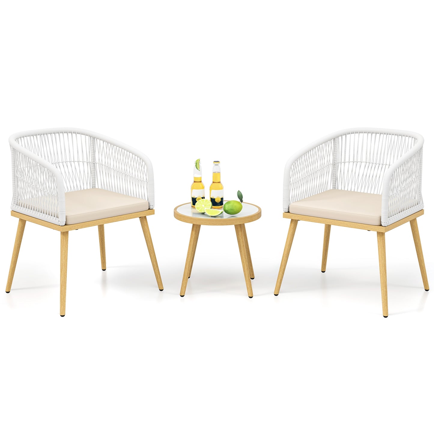 3 Pieces Outdoor Bistro PE Wicker Conversation Furniture Set, White Patio Conversation Sets at Gallery Canada