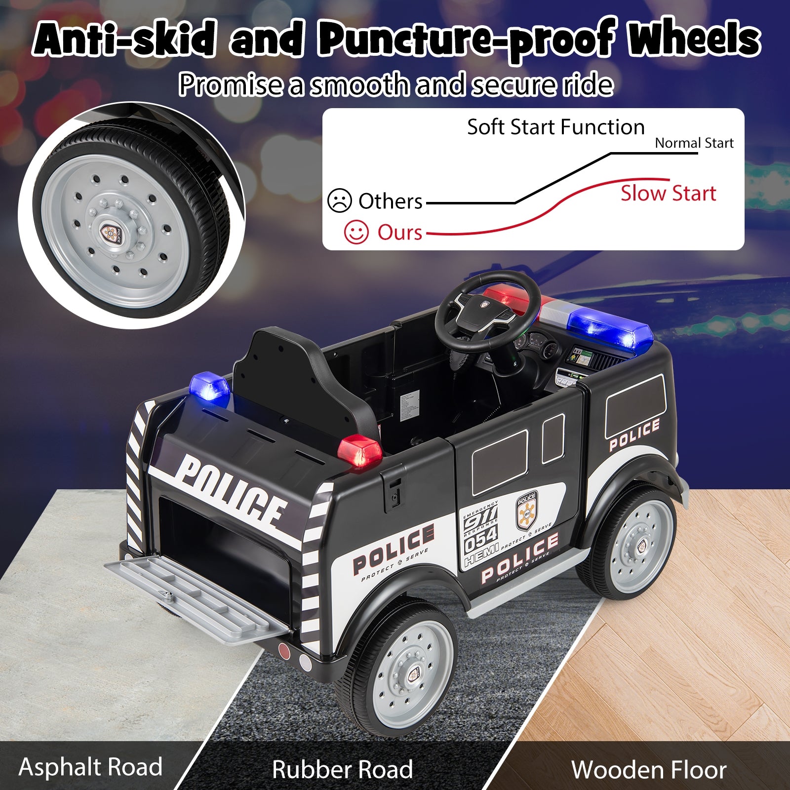 12V Battery Powered Electric Vehicle with 3 Speeds and Megaphone, Black Powered Ride On Toys at Gallery Canada