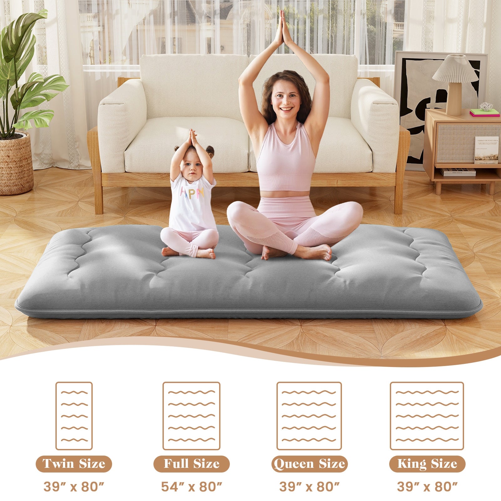 Futon Mattress with Washable Cover and Carry Bag-Twin Size, Gray Mattresses at Gallery Canada