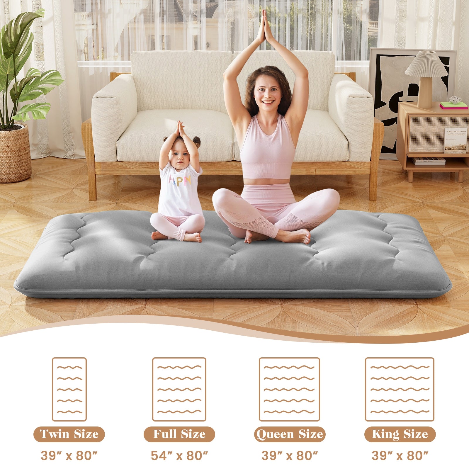 Futon Mattress with Washable Cover and Carry Bag-Twin Size, Gray Mattresses   at Gallery Canada