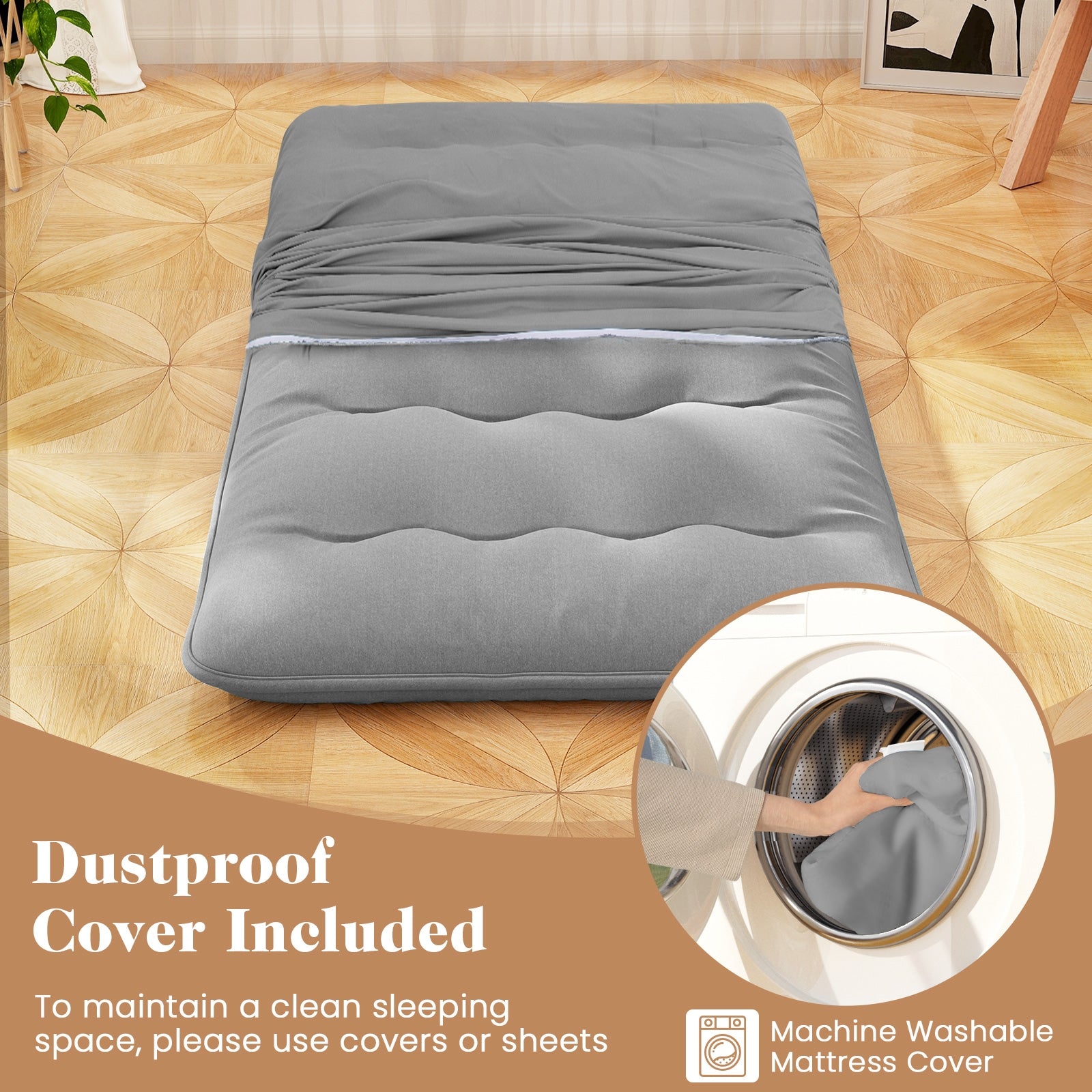 Futon Mattress with Washable Cover and Carry Bag-Twin Size, Gray Mattresses at Gallery Canada