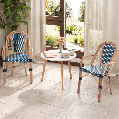 Hand-Woven PE Wicker Outdoor French Bistro Chairs Set of 2, Blue Patio Dining Chairs at Gallery Canada