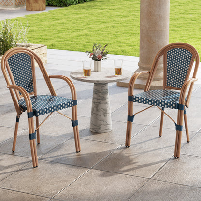 Hand-Woven PE Wicker Outdoor French Bistro Chairs Set of 2, Blue Patio Dining Chairs at Gallery Canada