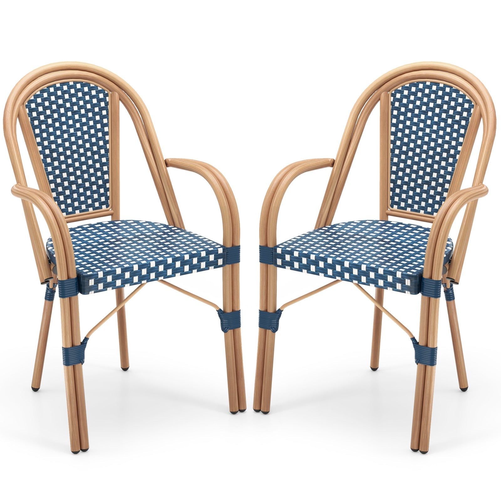 Hand-Woven PE Wicker Outdoor French Bistro Chairs Set of 2, Blue Patio Dining Chairs Blue at Gallery Canada