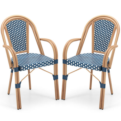 Hand-Woven PE Wicker Outdoor French Bistro Chairs Set of 2, Blue Patio Dining Chairs Blue at Gallery Canada