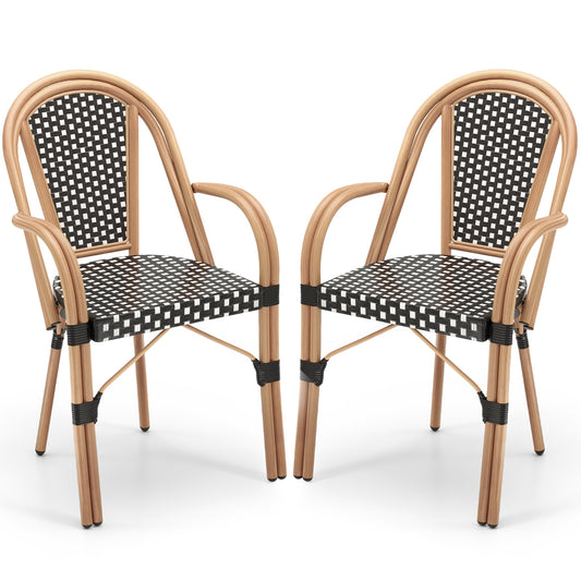 Hand-Woven PE Wicker Outdoor French Bistro Chairs Set of 2, Black Patio Dining Chairs Black at Gallery Canada