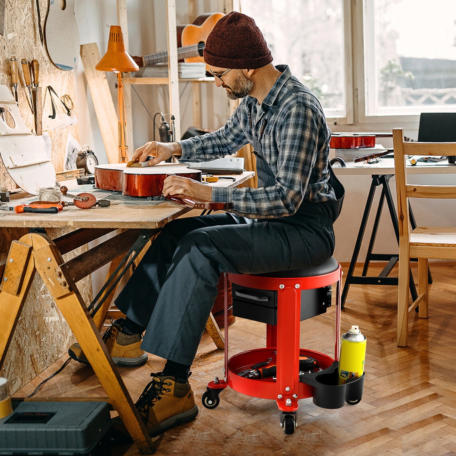 Rolling Mechanic Stool with Removable Padded Seat and Drawers Garages at Gallery Canada