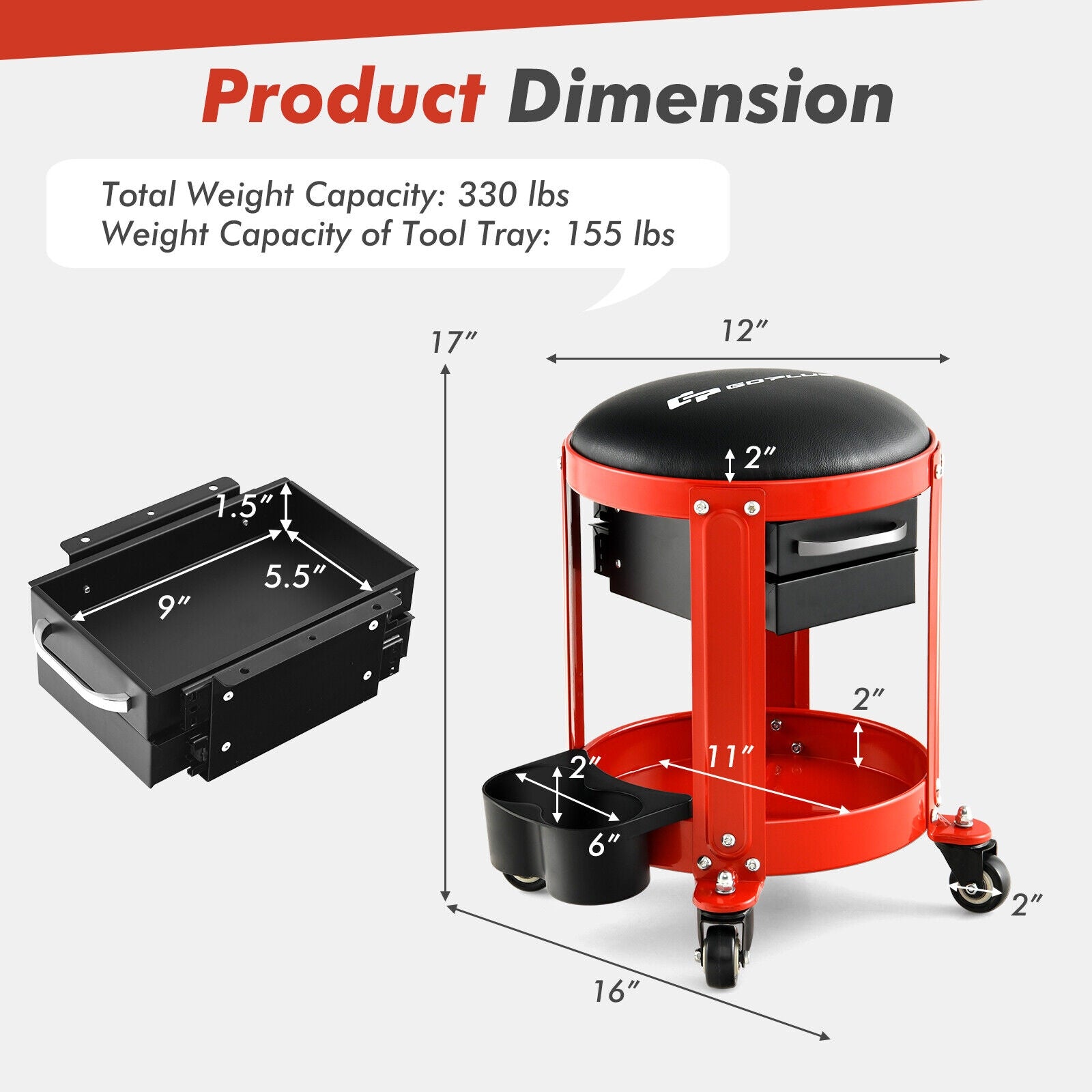 Rolling Mechanic Stool with Removable Padded Seat and Drawers Garages at Gallery Canada