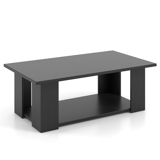 Large 36/41 Inch 2-tier Wooden Modern Coffee Table with Storage Shelf, Black Coffee Tables Black at Gallery Canada