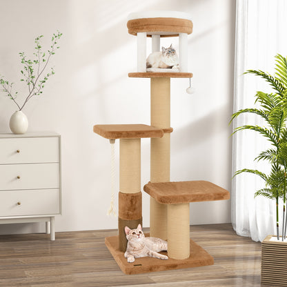 65 Inches Tall Cat Tree with Self-groomer and Removable Cat Bed, Coffee Cat Trees Condos & Scratchers at Gallery Canada