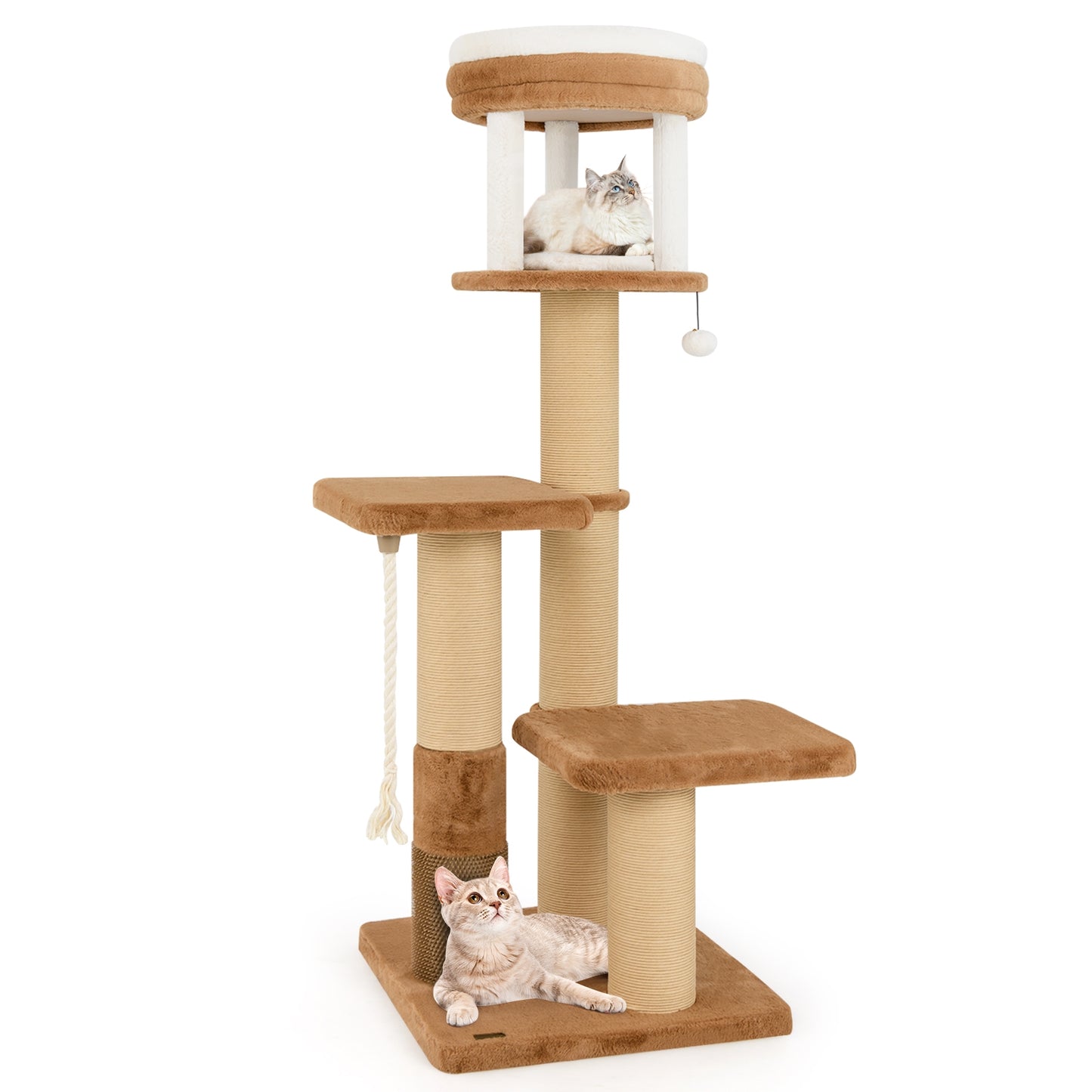 65 Inches Tall Cat Tree with Self-groomer and Removable Cat Bed, Coffee Cat Trees Condos & Scratchers Coffee at Gallery Canada