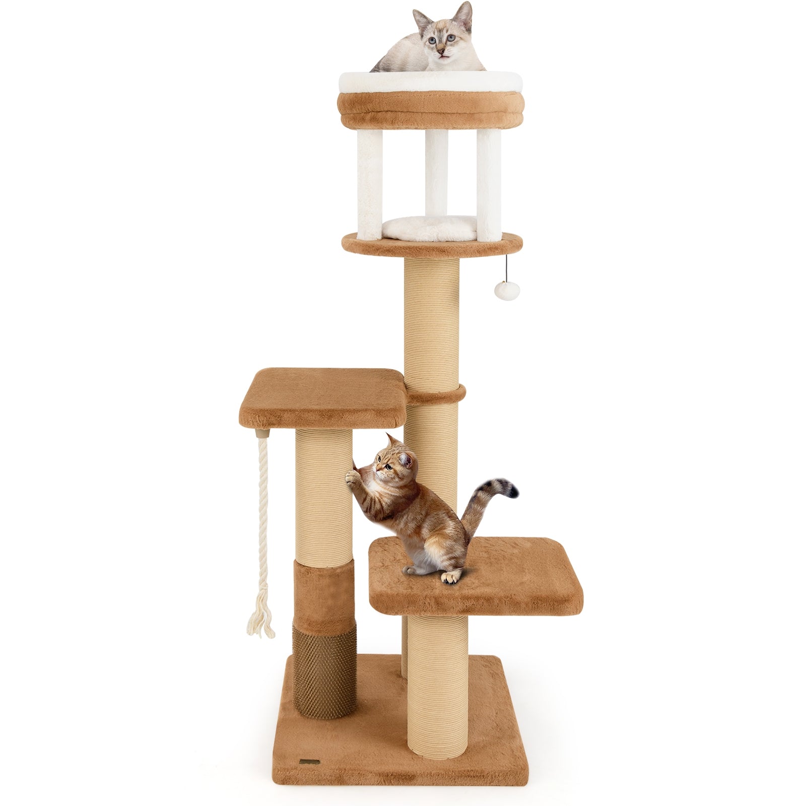 65 Inches Tall Cat Tree with Self-groomer and Removable Cat Bed, Coffee Cat Trees Condos & Scratchers at Gallery Canada