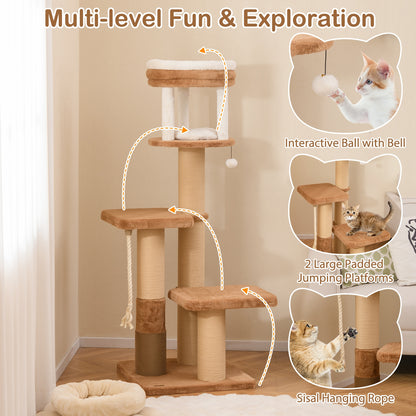 65 Inches Tall Cat Tree with Self-groomer and Removable Cat Bed, Coffee Cat Trees Condos & Scratchers at Gallery Canada