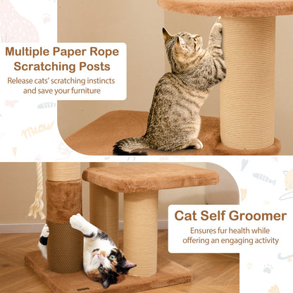 65 Inches Tall Cat Tree with Self-groomer and Removable Cat Bed, Coffee Cat Trees Condos & Scratchers at Gallery Canada