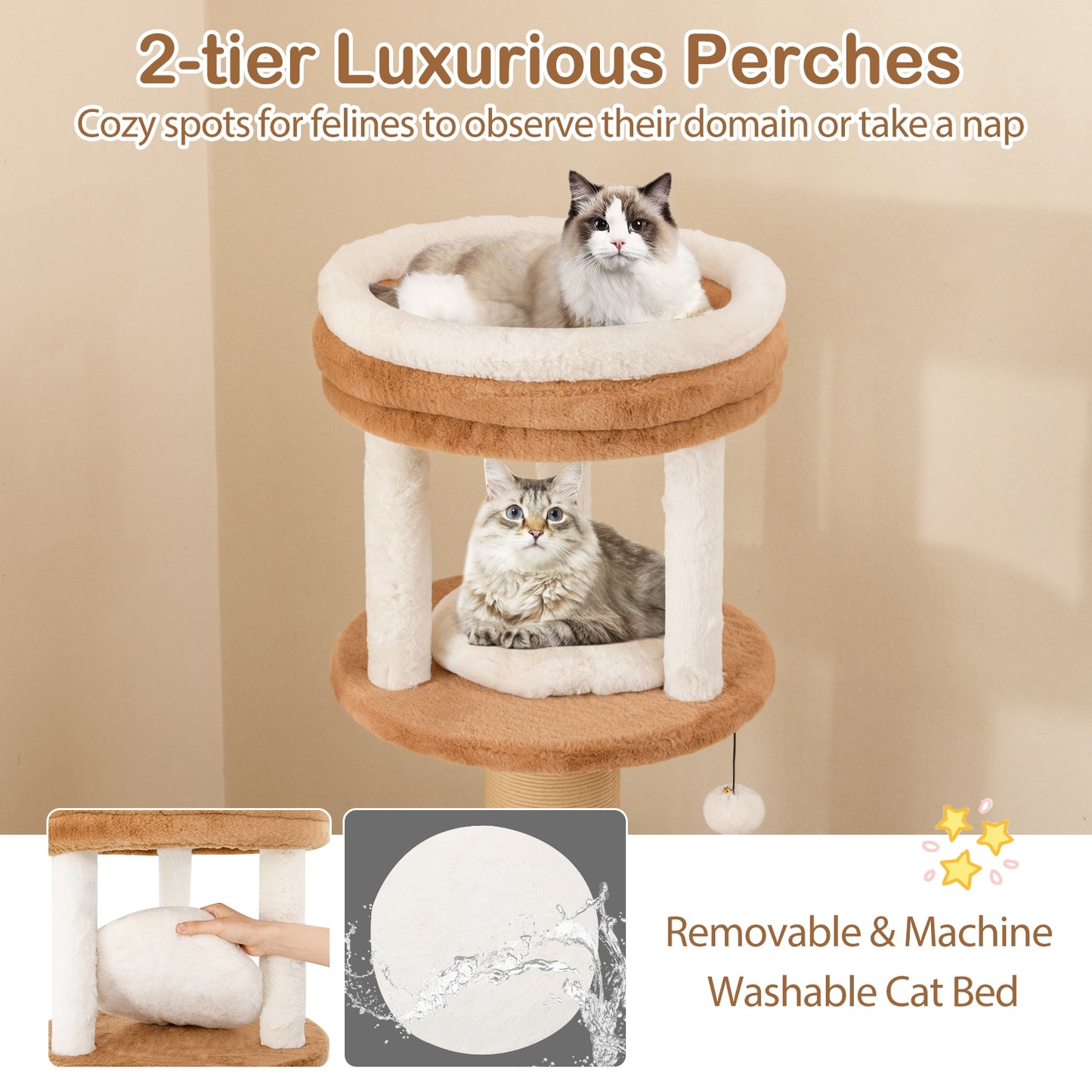 65 Inches Tall Cat Tree with Self-groomer and Removable Cat Bed, Coffee Cat Trees Condos & Scratchers at Gallery Canada