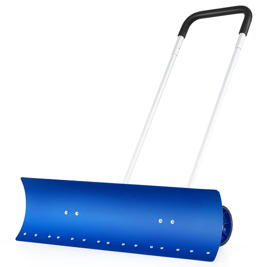 37.5 Inches Aluminum Snow Shovel with Wheels and Bi-Directional Angled Blade, Blue Snow Removal Blue at Gallery Canada