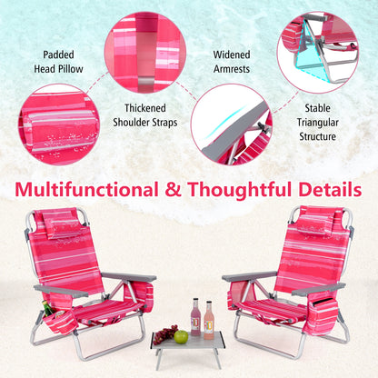 2 Packs 5-Position Outdoor Folding Backpack Beach Table Chair Reclining Chair Set-Hot Pink, Pink Beach & Lawn Chairs at Gallery Canada