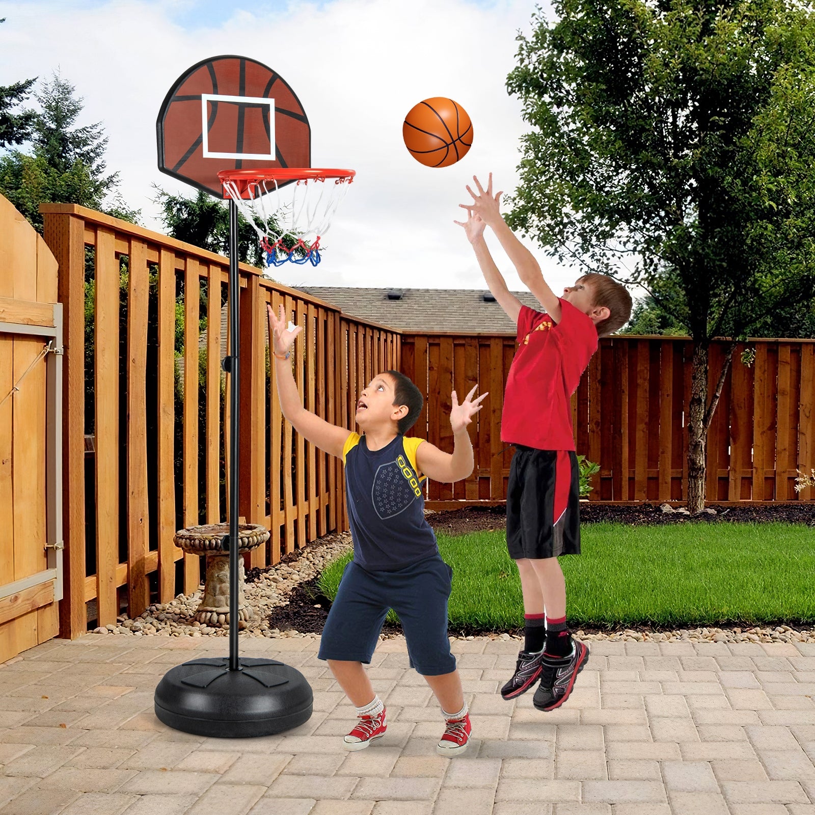 2-in-1 Height Adjustable Kids Basketball Hoop with Dart Board, Black Sport Equipments at Gallery Canada