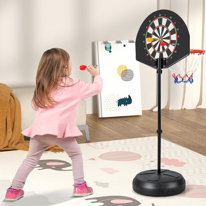 2-in-1 Height Adjustable Kids Basketball Hoop with Dart Board, Black Sport Equipments at Gallery Canada