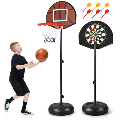 2-in-1 Height Adjustable Kids Basketball Hoop with Dart Board, Black Sport Equipments Black at Gallery Canada