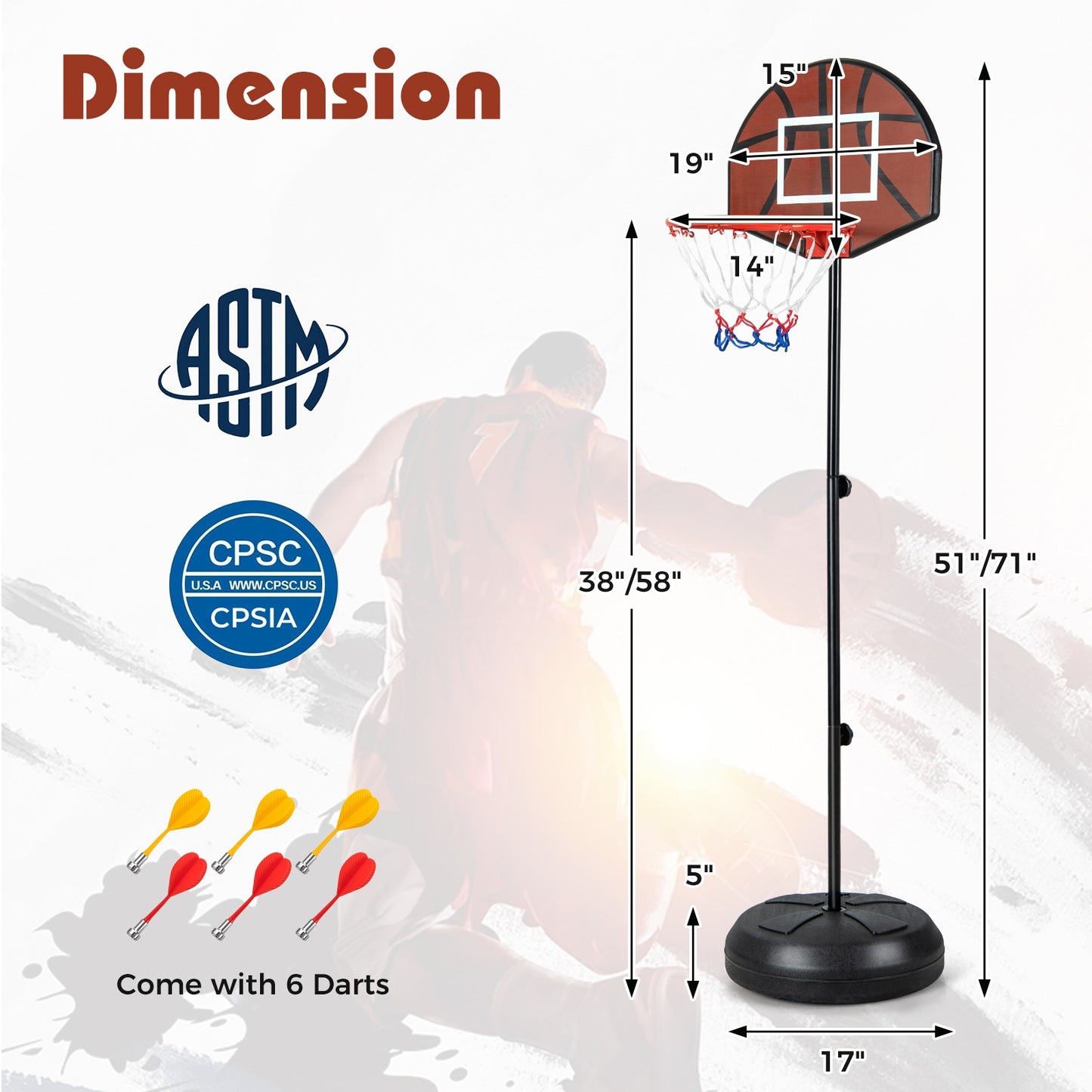 2-in-1 Height Adjustable Kids Basketball Hoop with Dart Board, Black Sport Equipments at Gallery Canada