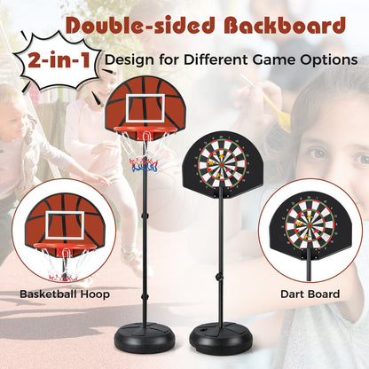 2-in-1 Height Adjustable Kids Basketball Hoop with Dart Board, Black Sport Equipments at Gallery Canada