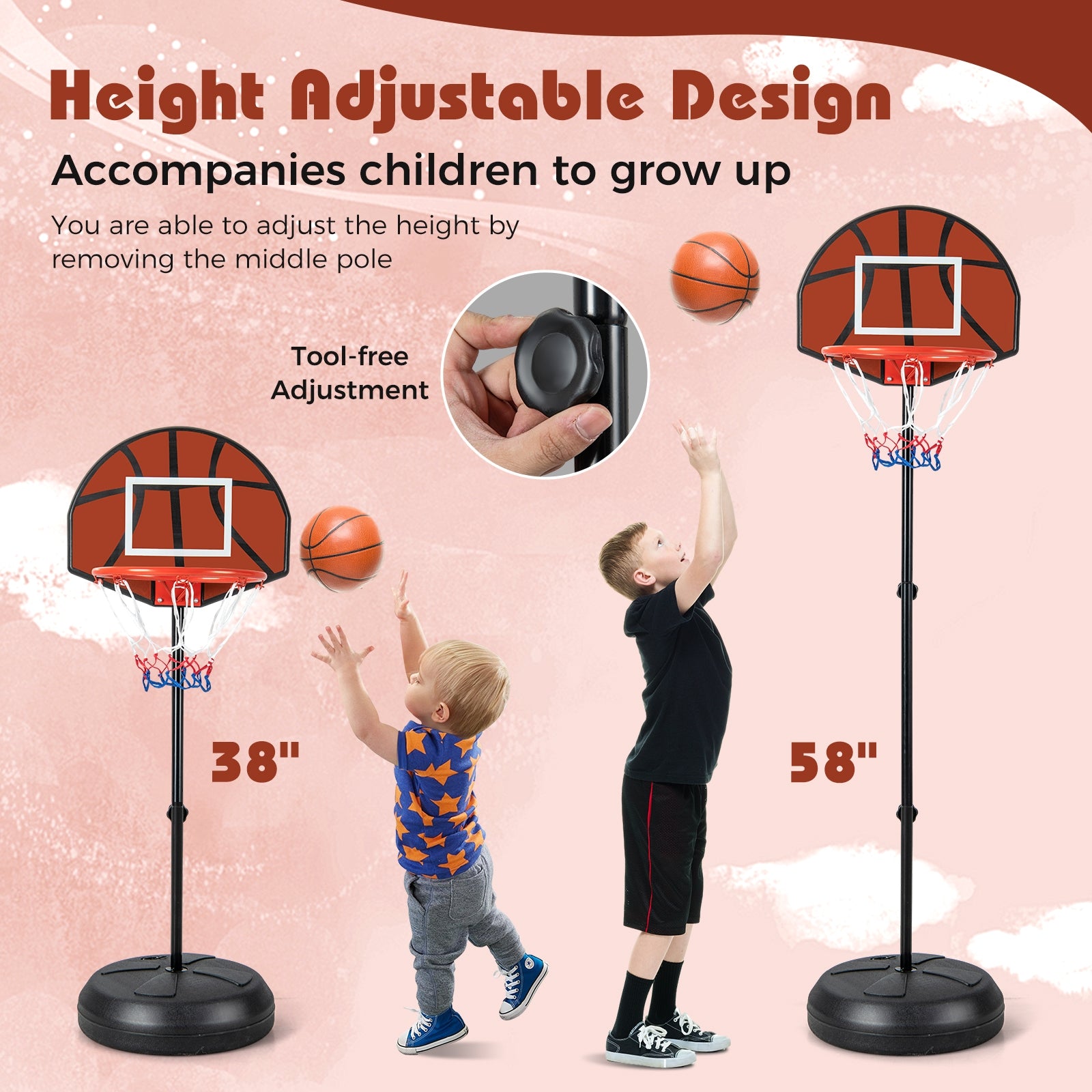 2-in-1 Height Adjustable Kids Basketball Hoop with Dart Board, Black Sport Equipments at Gallery Canada