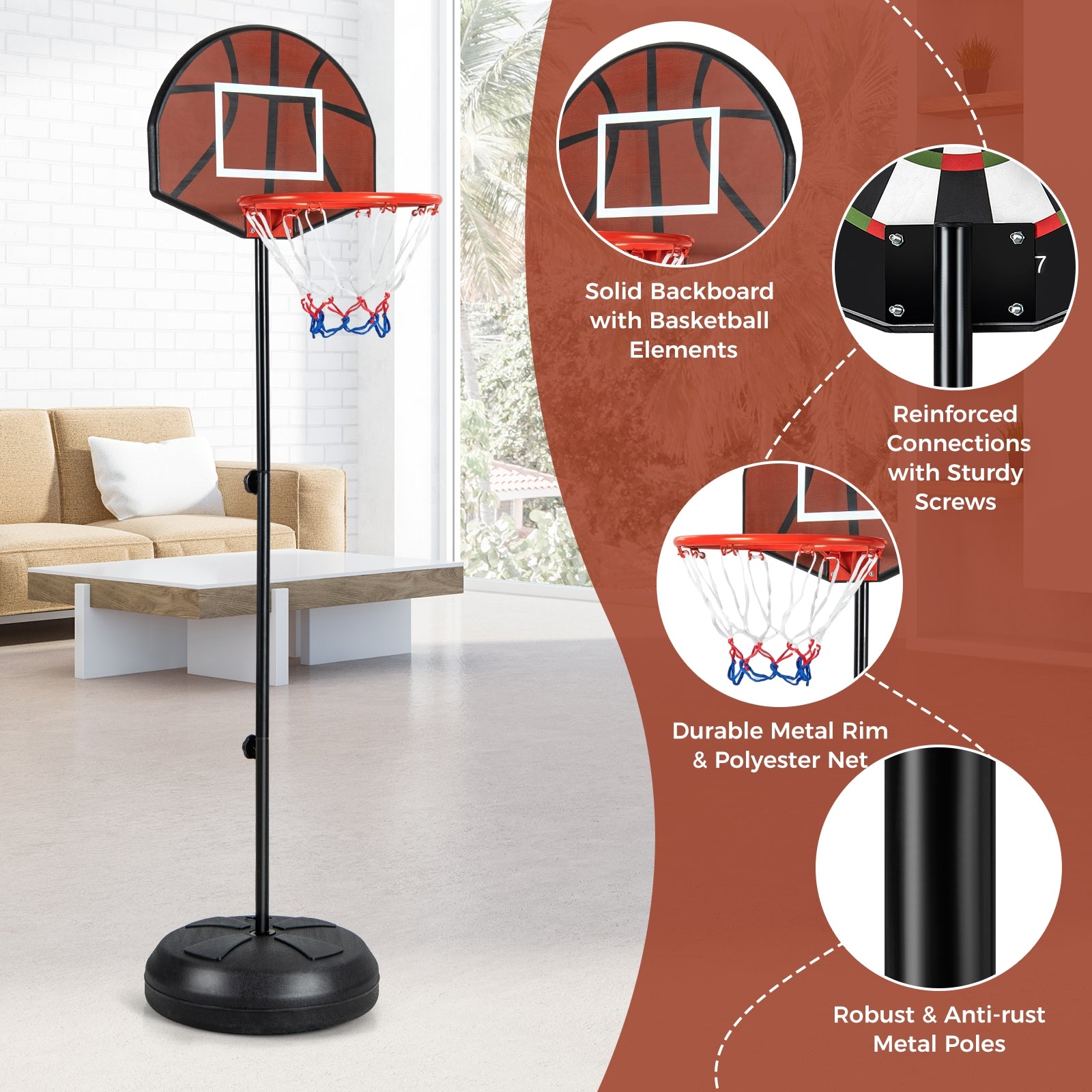 2-in-1 Height Adjustable Kids Basketball Hoop with Dart Board, Black Sport Equipments at Gallery Canada