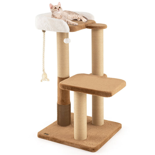 44 Inches Modern Cat Tree for Indoor Cats with Plush Padded Perch and Dangling Ball, Coffee Cat Trees Condos & Scratchers Coffee at Gallery Canada