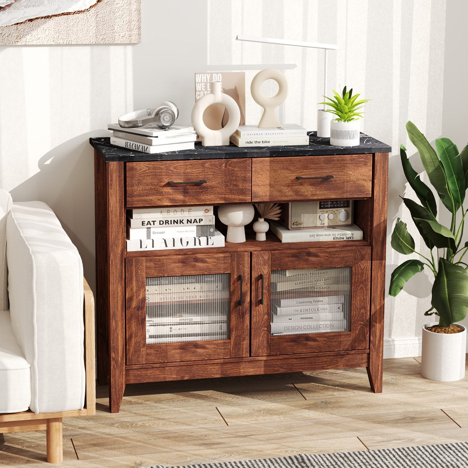 Coffee Bar Cabinet with 2 Drawers and 1 Open Compartment, Brown Kitchen Islands & Carts at Gallery Canada