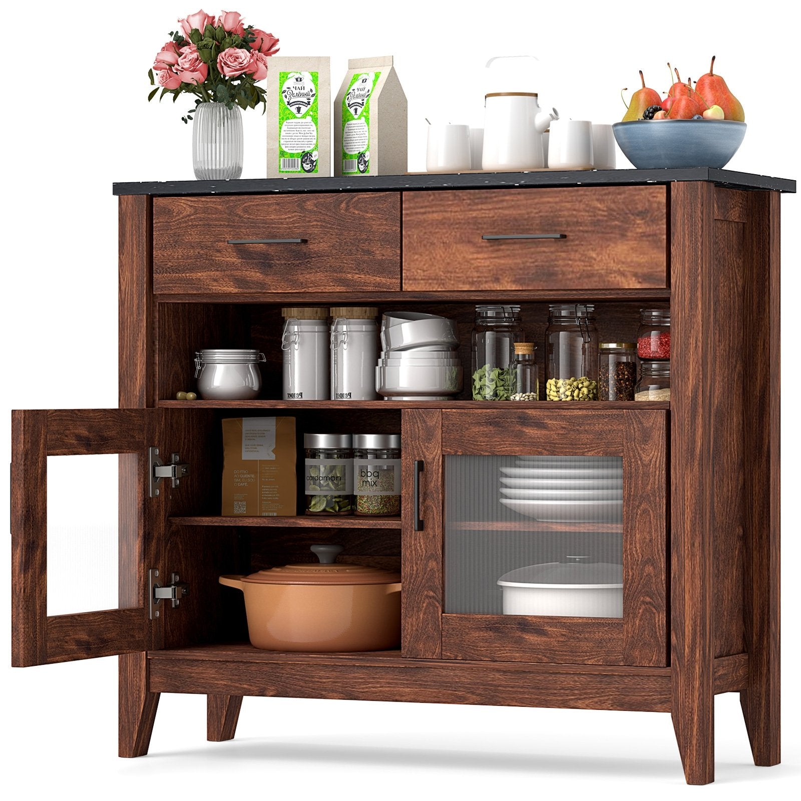 Coffee Bar Cabinet with 2 Drawers and 1 Open Compartment, Brown Kitchen Islands & Carts Brown at Gallery Canada