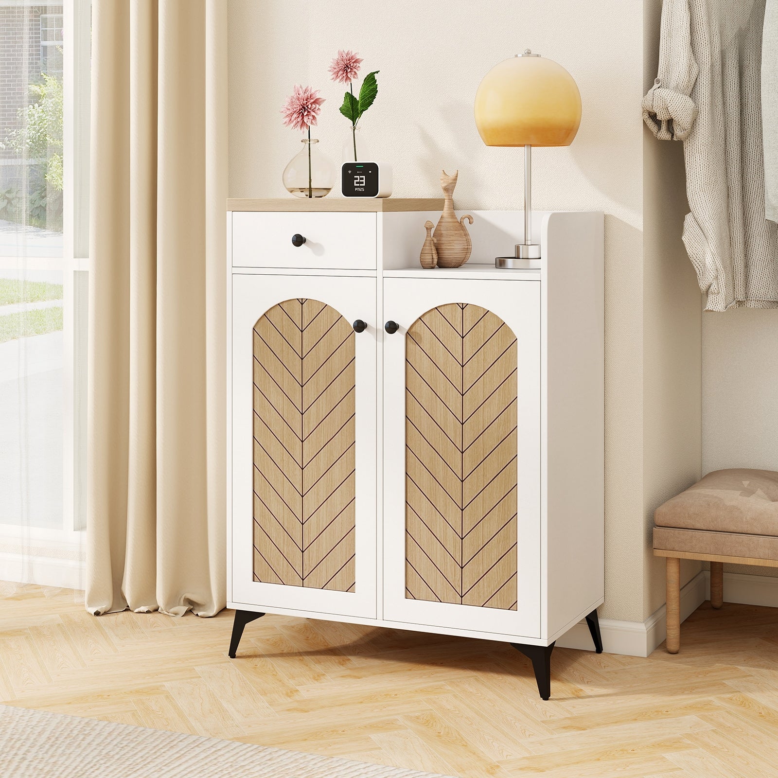 2-Door Shoe Rack Organizer with Drawer and 6 Removable Shelves, White Shoe Racks & Storage Benches at Gallery Canada